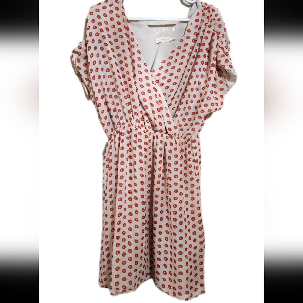 Anthropologie Red Tan Wrap Midi Dress with Dolman Sleeves